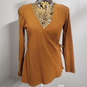Old Navy Faux Wrap Top in Burnt Ginger
